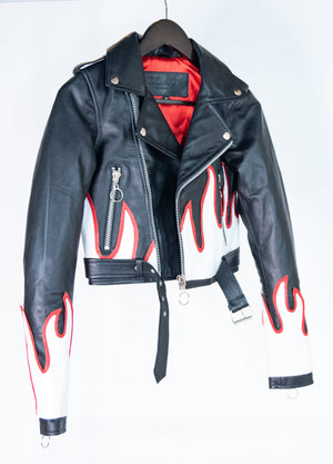 WM CROPPED LA FLAME JACKET (BLACK)