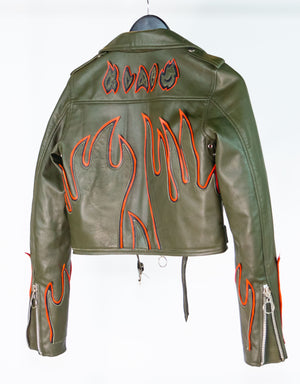 WM CROPPED LA FLAME JACKET (OLIVE)